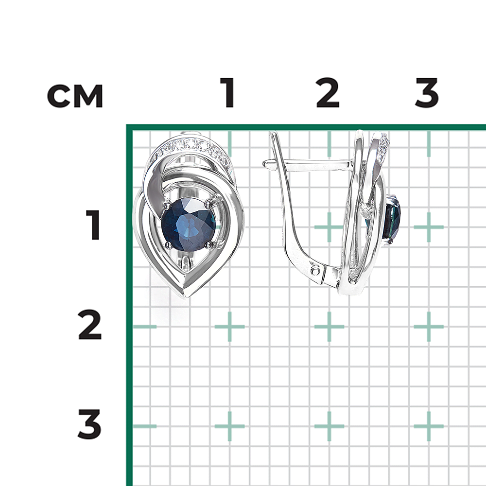 Серьги с английским замком из белого золота с сапфиром и бриллиантами 02-5209-00-105-1120