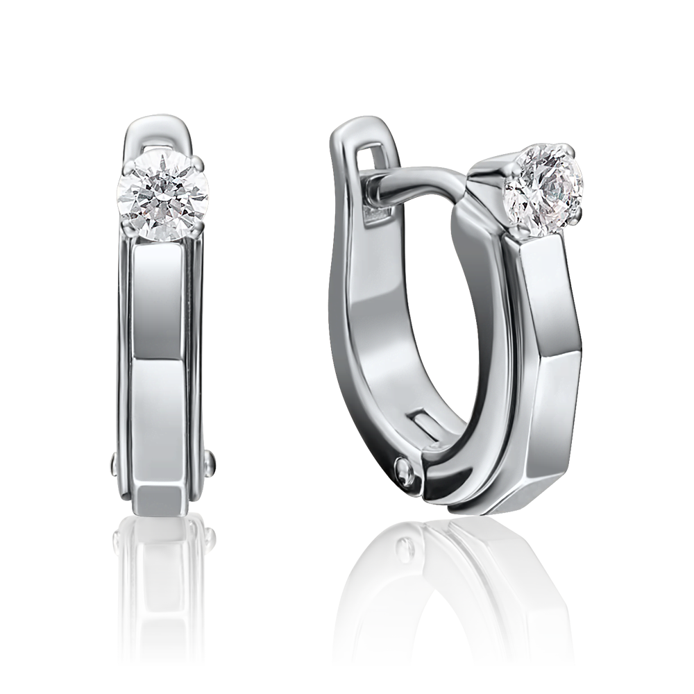 Серьги с английским замком из белого золота с бриллиантом 02-4124-00-101-1120-30