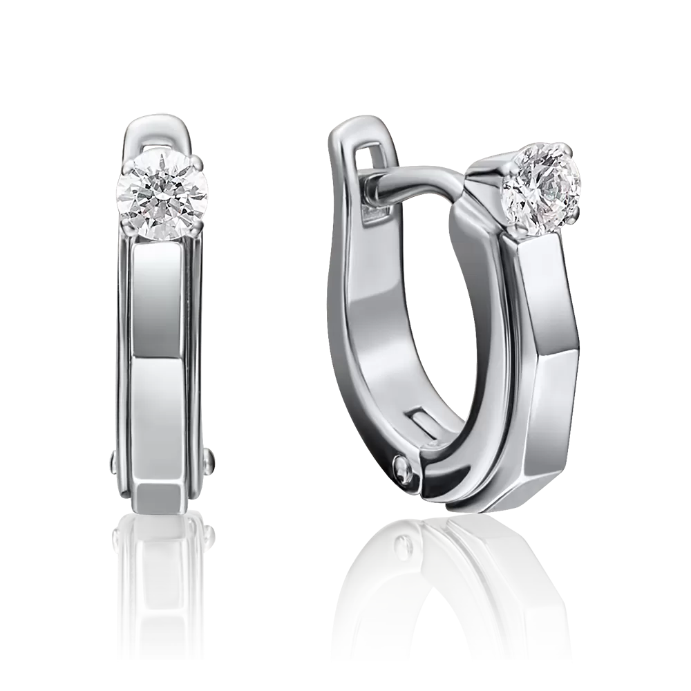 Серьги с английским замком из белого золота с бриллиантом 02-4124-00-101-1120-30