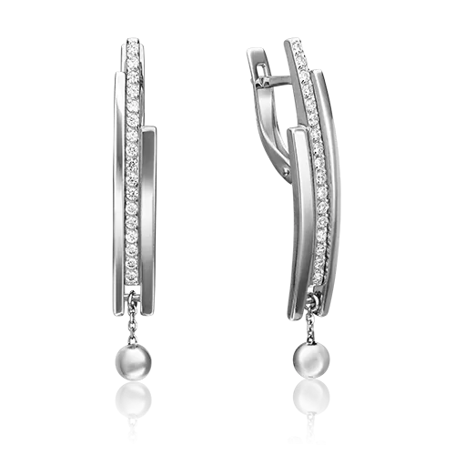 Серьги с английским замком из белого золота с фианитами 02-4354-00-401-1120-24