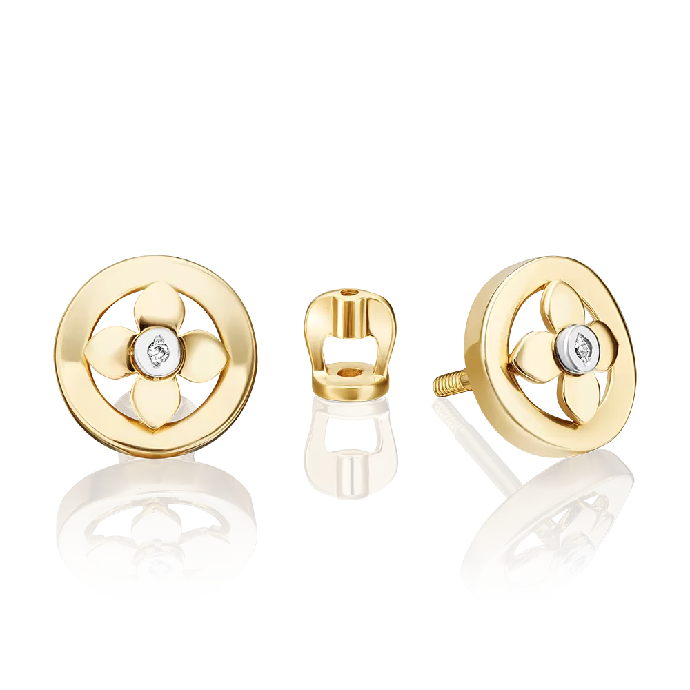 Серьги-пусеты из комбинированного золота с бриллиантом 02-5007-00-101-1121