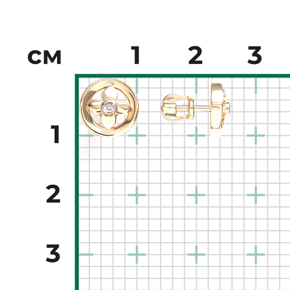 Серьги-пусеты из комбинированного золота с бриллиантом 02-5007-00-101-1121