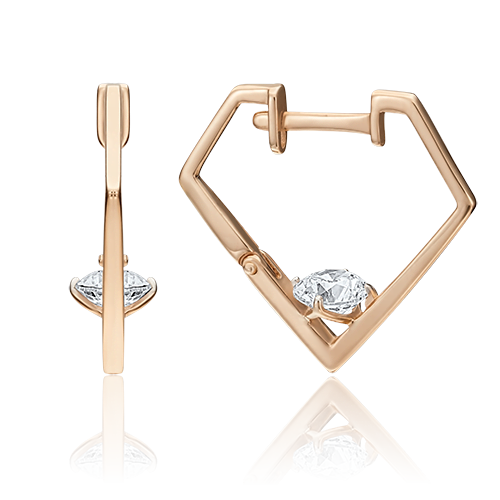 Серьги с английским замком из красного золота с фианитом 02-4496-00-501-1110-38