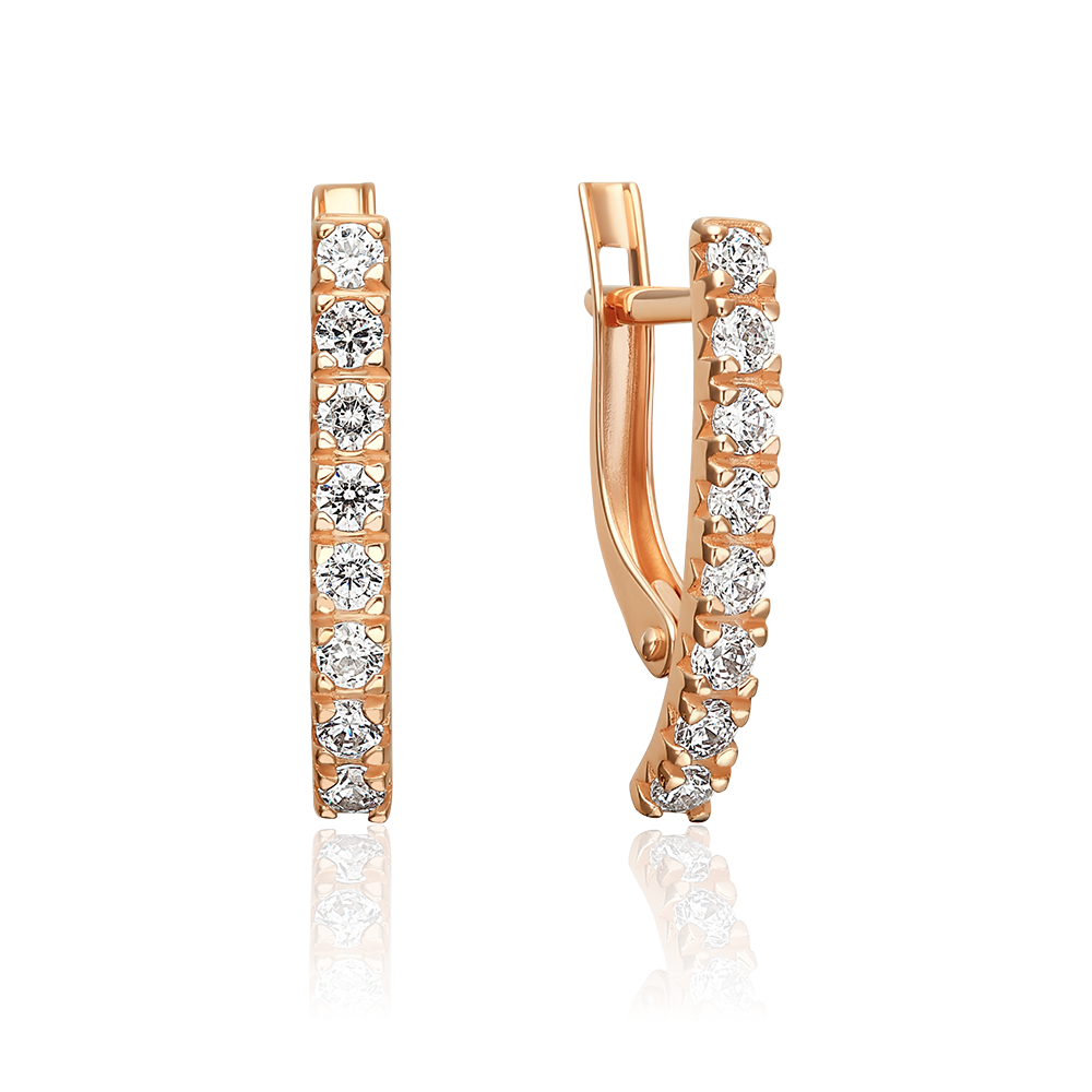 Серьги с английским замком из красного золота с фианитами 02-5634-00-401-1110