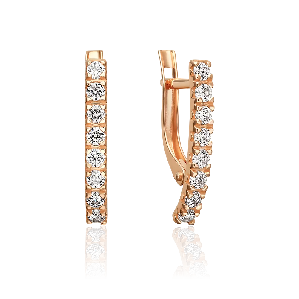 Серьги с английским замком из красного золота с фианитами 02-5634-00-401-1110