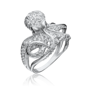 Кольцо «Осьминог» из белого золота с натуральными топазами white и кварцем дымчатым 01-5396-00-715-1120-57