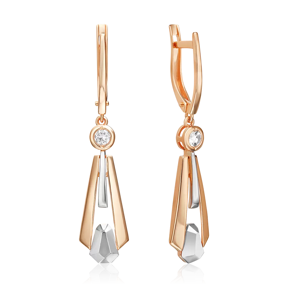 Серьги с английским замком из комбинированного золота с натуральным топазом white 02-5036-00-201-1111