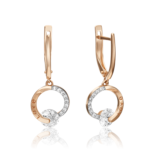 Серьги с английским замком из красного золота с фианитами 02-4495-00-501-1110-38