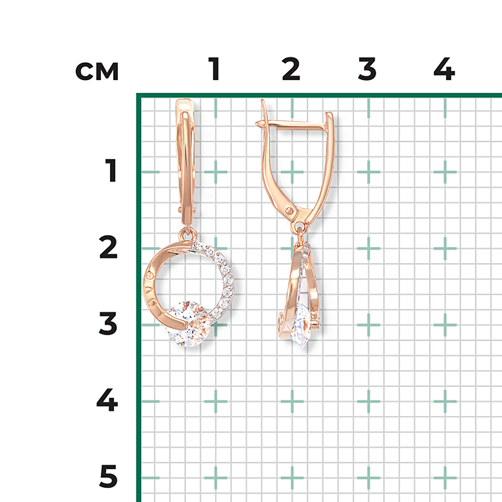 Серьги с английским замком из красного золота с фианитами 02-4495-00-501-1110-38