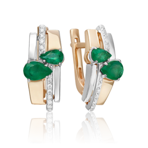 Серьги с английским замком из комбинированного золота с изумрудами и бриллиантами 02-5257-00-106-1111