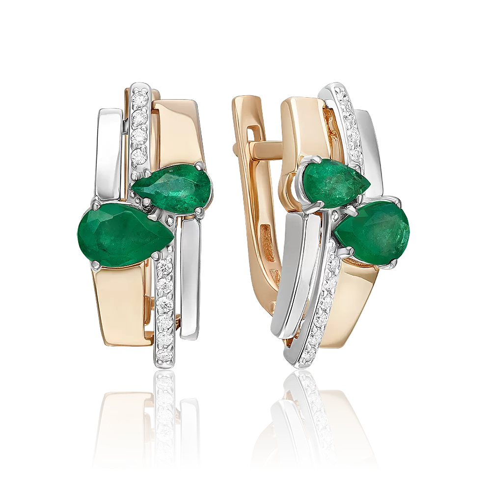 Серьги с английским замком из комбинированного золота с изумрудами и бриллиантами 02-5257-00-106-1111