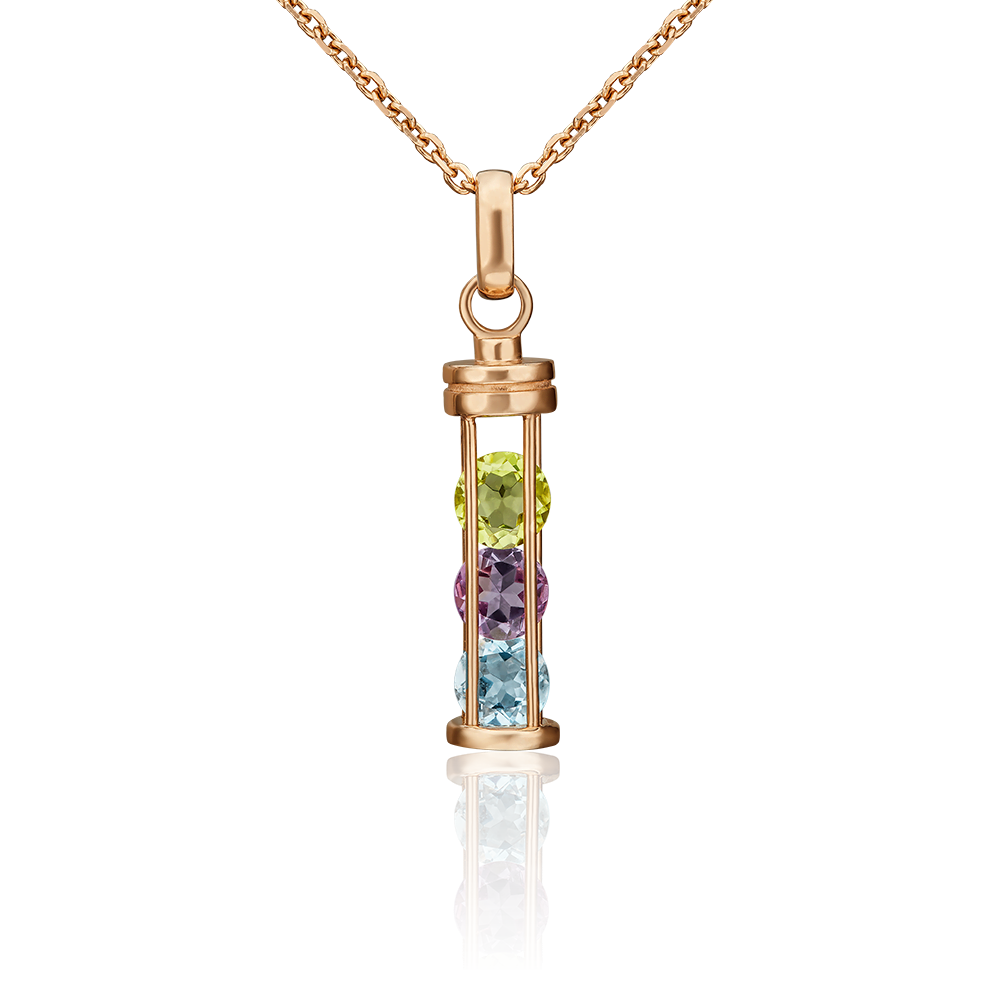 Подвеска «Фонарик» из красного золота с миксом камней 03-3126-00-221-1110-57