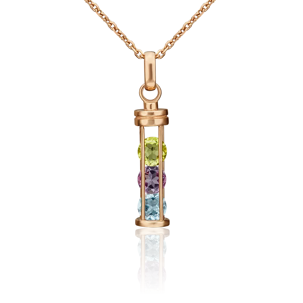 Подвеска «Фонарик» из красного золота с миксом камней 03-3126-00-221-1110-57