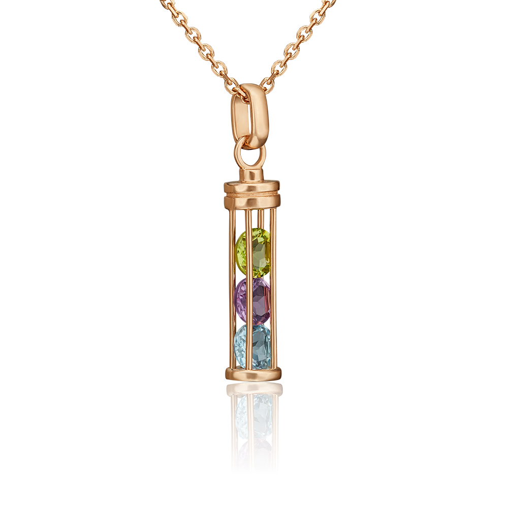 Подвеска «Фонарик» из красного золота с миксом камней 03-3126-00-221-1110-57