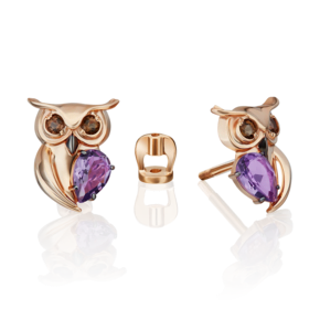 Серьги-пусеты «Мудрость жизни» из красного золота с аметистом и кварцем дымчатым 02-4877-00-716-1110