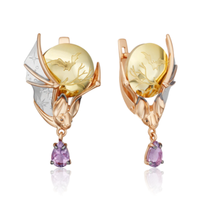 Серьги «Ночная магия» с английским замком из комбинированного золота с аметистом 02-4894-00-203-1140