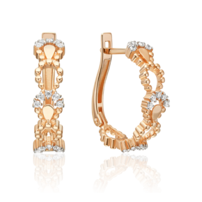 Серьги с английским замком из красного золота с фианитами 02-5525-00-401-1110