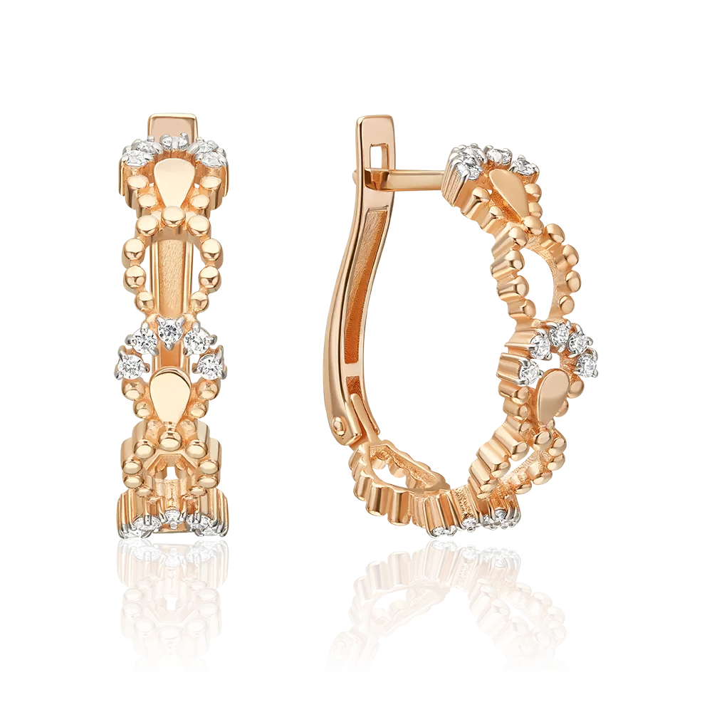 Серьги с английским замком из красного золота с фианитами 02-5525-00-401-1110