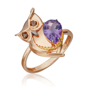 Кольцо «Мудрость жизни» из красного золота с аметистом и кварцем дымчатым 01-5533-00-716-1110