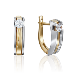 Серьги с английским замком из комбинированного золота с фианитом 02-4069-00-501-1121-38