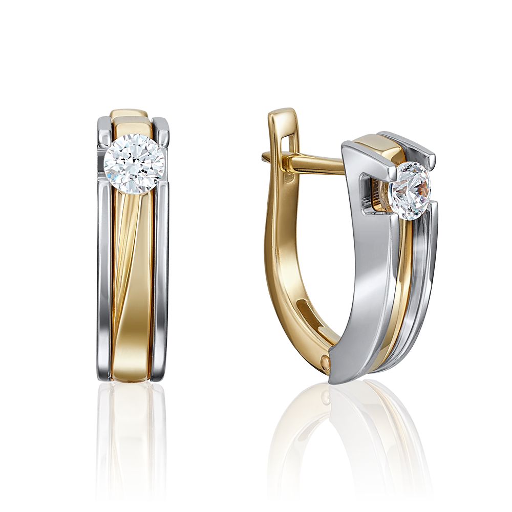 Серьги с английским замком из комбинированного золота с фианитом 02-4069-00-501-1121-38