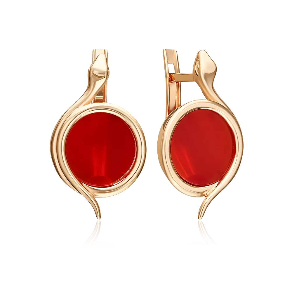Серьги «Магия заката» с английским замком из красного золота с сердоликом 02-5459-00-748-1110