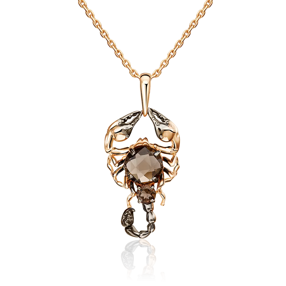 Подвеска «Скорпион» из красного золота с кварцем дымчатым 03-3049-00-202-1110-46