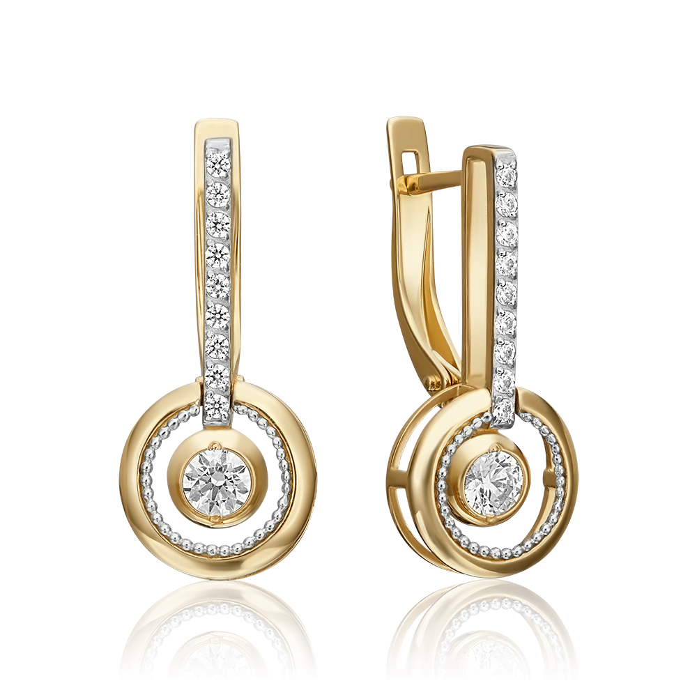 Серьги с английским замком из комбинированного золота с фианитами 02-4484-00-501-1121-38