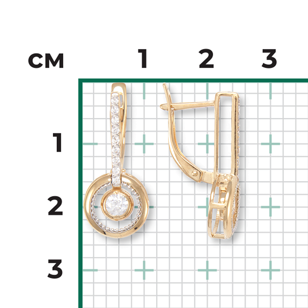 Серьги с английским замком из комбинированного золота с фианитами 02-4484-00-501-1121-38