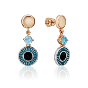 Серьги-пусеты «Взгляд на время» из комбинированного золота с топазом и эмалью 02-4871-00-201-1111