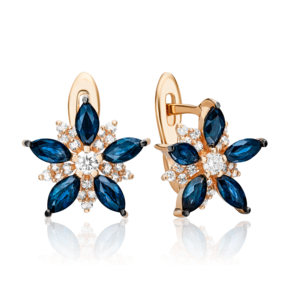 Серьги с английским замком из красного золота с сапфирами и бриллиантами 02-3537-00-105-1110-30