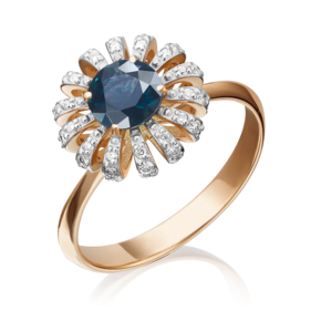 Кольцо из красного золота с сапфиром и бриллиантами