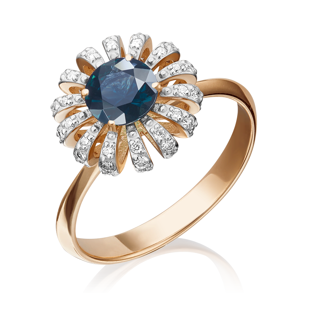 Кольцо из красного золота с сапфиром и бриллиантами 01-1345-00-105-1110-30