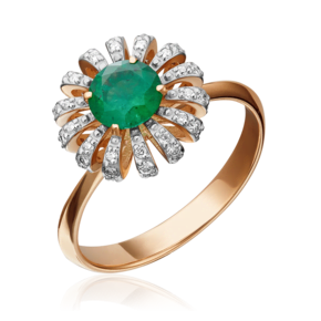 Кольцо из красного золота с изумрудом и бриллиантами