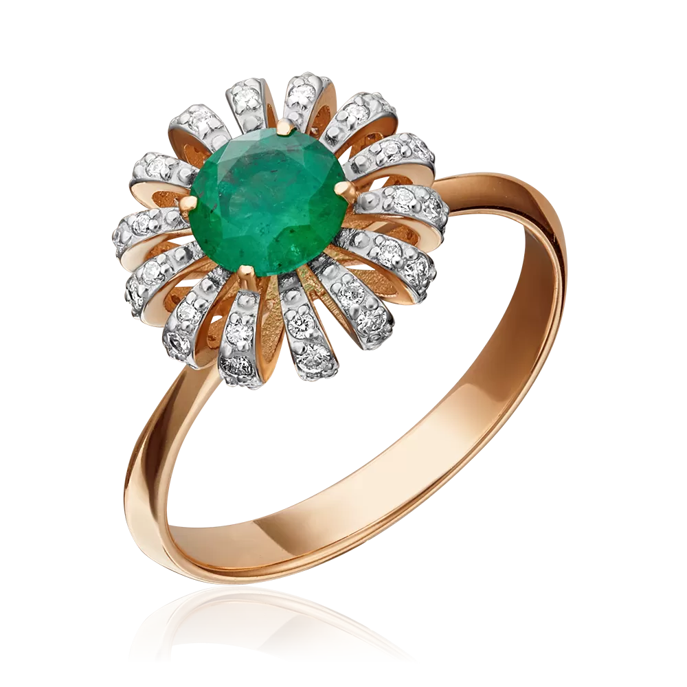 Кольцо из красного золота с изумрудом и бриллиантами 01-1345-00-106-1110-30
