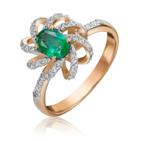 Кольцо из красного золота с изумрудом и бриллиантами 01-1347-00-106-1110-30