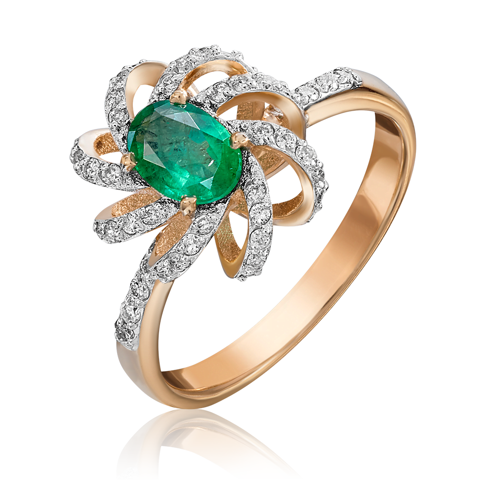 Кольцо из красного золота с изумрудом и бриллиантами 01-1347-00-106-1110-30