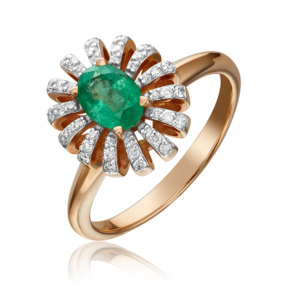 Кольцо из красного золота с изумрудом и бриллиантами 01-1349-00-106-1110-30