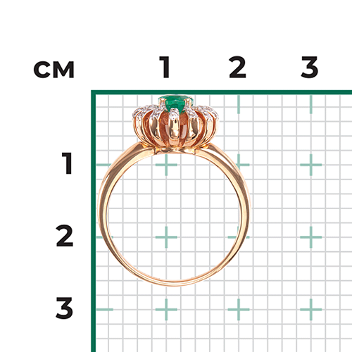 Кольцо из красного золота с изумрудом и бриллиантами 01-1349-00-106-1110-30