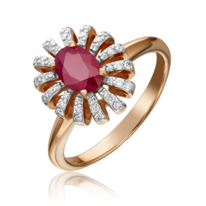 Кольцо из красного золота с рубином и бриллиантами