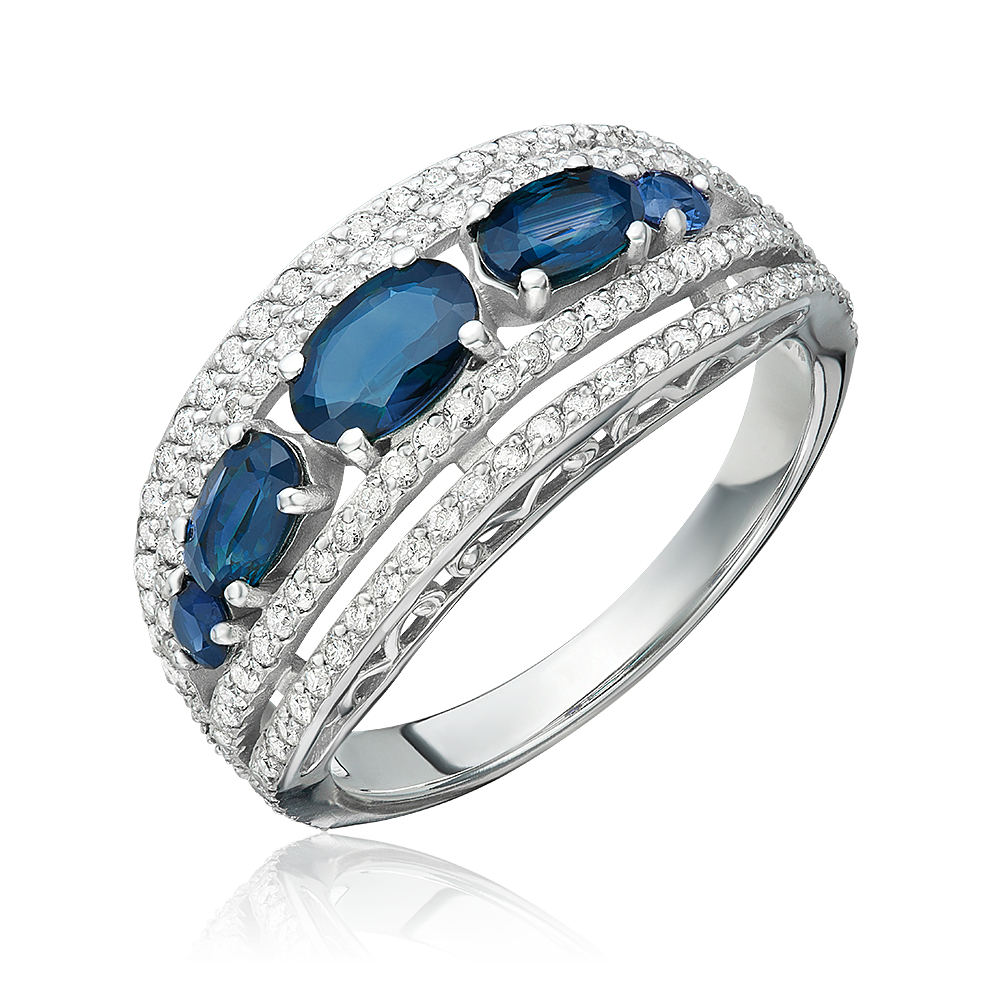 Кольцо из белого золота с сапфирами и бриллиантами 01-1352-00-105-1120-30