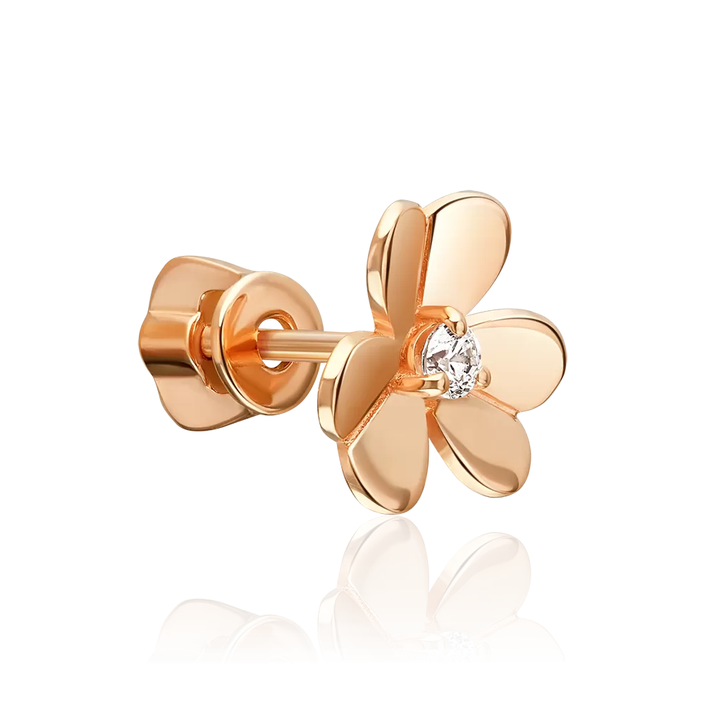 Моносерьга-пусет «Цветок» из красного золота с фианитом 02-5645-00-401-1110