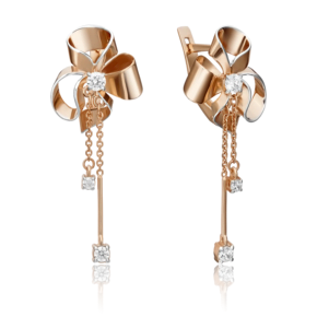 Серьги «Банты» с английским замком из красного золота с фианитами 02-4349-00-501-1110-38