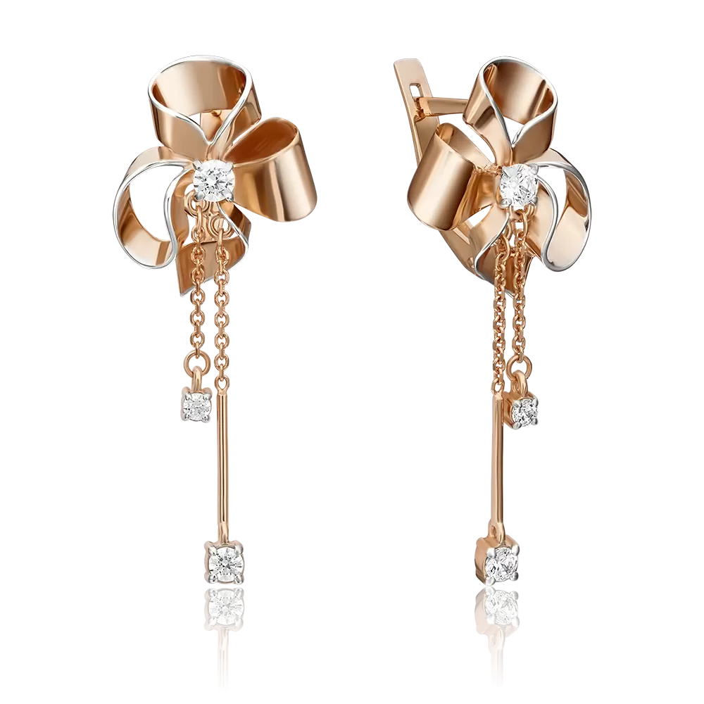 Серьги «Банты» с английским замком из красного золота с фианитами 02-4349-00-501-1110-38