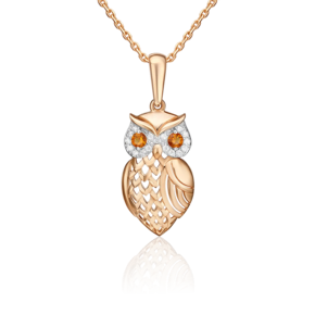 Подвеска «Сова» из красного золота с фианитами