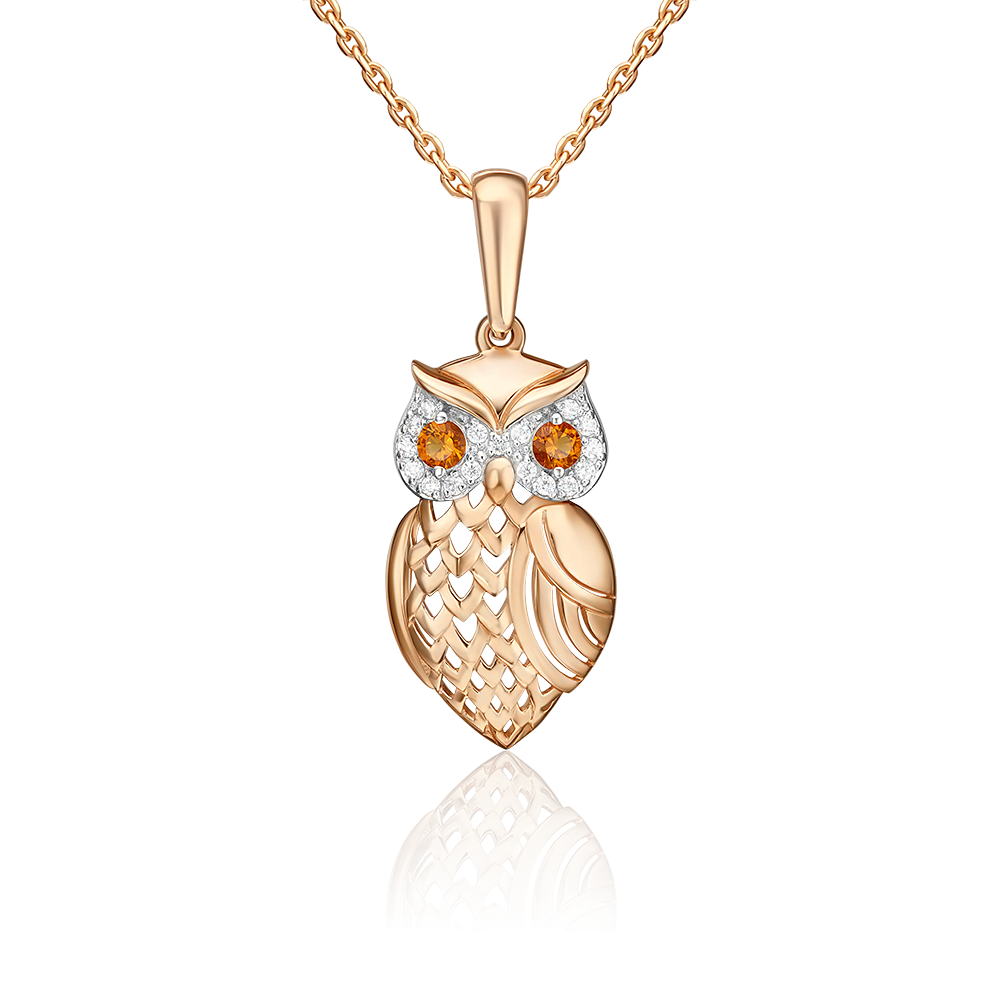 Подвеска «Сова» из красного золота с фианитами 03-2338-01-404-1110-03