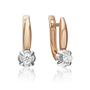 Серьги с английским замком из комбинированного золота с бриллиантом 02-5360-00-101-1111