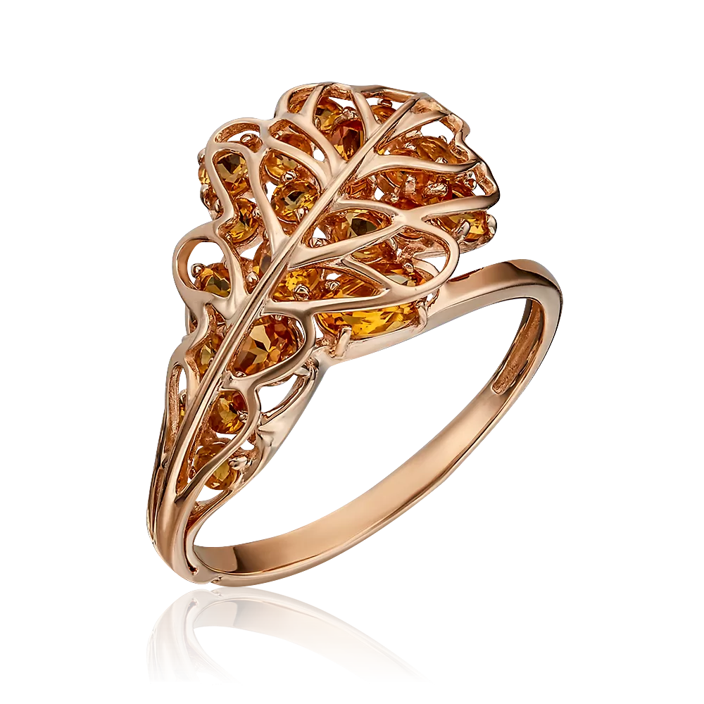 Кольцо «Дубовый лист» из красного золота с цитринами 01-5375-00-206-1110-57