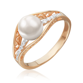 Кольцо из красного золота с жемчугом культивированным и фианитами 01-3638-00-302-1110-31