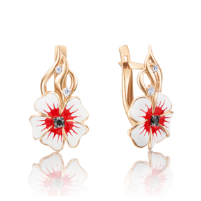 Серьги «Незабудки» с английским замком из красного золота с фианитами и эмалью 02-3598-00-403-1110-25